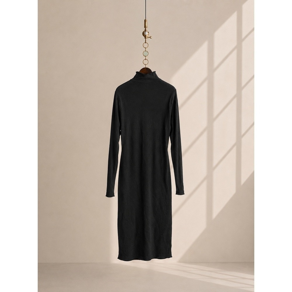 Frank & Eileen Isabelle Triple Fleece Funnel Neck Midi Dress Black XS USA